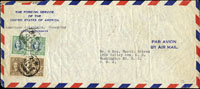 1948年重慶寄美國航空封,貼國父像上海大東二版5千元及5萬元各2枚,銷重慶卅七.五月十五  註:符合1948.4.11-1948.5.18國際信函3萬+航空8萬=11萬(Page 159)