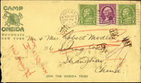 1932年美國寄上海進口封,貼美郵1分2枚,3分1枚,銷紐約1932.NOV.3,寄上海卄一年十二月卄九到戳,另銷多枚投遞員戳(Page 164)