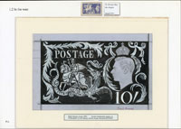 英國1951年喬治像10S手繪稿一件,23.5*13.5cm;Further handpainted artwork on tracing paper for a St.George and the Dragon design by Enid Marx(Page 227)