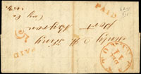 史前封:1847年廣州寄紐約封,銷紅色『CANTON DEC.14』及『PAID 5』,代表郵資5分已付(Page 231)