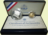 美國(AMERICA)1987年憲法200周年紀念精制套幣2枚乙套,含:26.73克銀幣,8.359克金幣各1枚,原裝盒.證書,PROOF (Page 52)