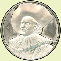 美國富蘭克林造幣廠鑄-最偉大的傑作《哈爾斯畫作-笑容騎兵》紀念銀章,重66.5克,幣面微氧化,UNC(Page 53)