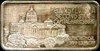 美國賓夕法尼亞州加入聯邦紀念1盎司銀條,正面首府哈里斯堡圖,微氧化,磨洗,XF(Page 53)