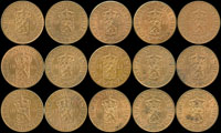 各國流通幣:(1)荷屬東印度1945年2½ CENT銅幣21枚,XF-UNC;Krause KM# 316;(2)印尼1978年100 RP鎳幣1枚,AU;Krause KM# 42;(3)台灣民國70年梅花圖5角銅幣6枚,AU-UNC