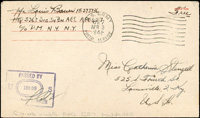 1946年美國紅十字會封,未貼票,銷U.S.ARMY 1946.APR.3美國陸軍627(駐昆明)免資戳,旁蓋方形PASSED BY US 13609 EXAMINER檢查戳,寄美國(Page 130)