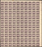 常台12.國父像百城版限台灣貼用改值500元100方連,帶右上角雙邊紙張號,局部軟折印,二處小黃斑,VF-F(Page 147)