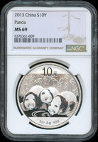 中國人民銀行2013年熊貓1盎司普制紀念銀幣,NGC MS 69(Page 41)