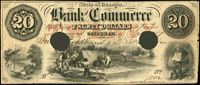 美國(AMERICA)1857年喬治亞州商業銀行20元匯票(18*7.5cm),左右兩側打孔作廢,摺痕,80新(Page 110)