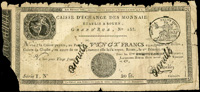 法國(FRANCE)早期儲蓄銀行20法郎匯票,2張相同,均蓋註銷字樣,邊微損,其中1張右側撕裂縫線修補,70-75新(Page 112)