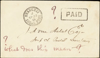 1901年郵資已付西式封,銷『PAID』郵資已付戳記,旁另銷上海23.SP.1901工部戳,寄本埠(Page 76)