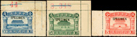 1916年中華帝國開國紀盛加蓋『SPECIMEN』樣票3全,原膠,其中1角.5角帶右上角雙邊紙張號,5分帶左邊紙,淡黃斑;F-VF(Page 102)