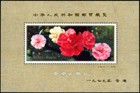 J42m.中華人民共和國郵票展覽.香港(9*13.5cm)小型張,原膠無黃斑,正面右上方原廠印刷拖痕,編號下方2個原紙雜點,VF(Page 219)