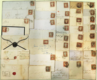 英國1846~1854年貼紅便士無齒實寄封共38封,票戳俱全,部份封微污或摺痕(Page 232)