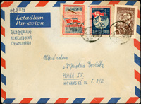 1953年北朝鮮寄捷克航空封,貼票3枚,銷黃海53.12.28日戳  註:1950年代韓戰停戰後,北朝鮮實寄封非常少見(Page 233)