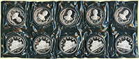 中國人民銀行1996年孫中山誕辰130周年1盎司精制紀念銀幣10枚,發行量2萬枚,原壓克力圓蓋盒塑套封裝,附證書8張,PROOF