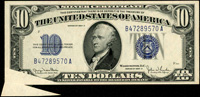 美國(AMERICA)1934年亞歷山大·漢密爾頓像10美元,左下角福耳,原紙摺紙圖印於背面,正面露白變體,中折,80新(Page 88)