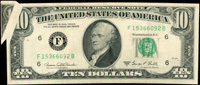 美國(AMERICA)1969年亞歷山大·漢密爾頓像10美元,左上角福耳折白變體,三折痕,80新(Page 88)