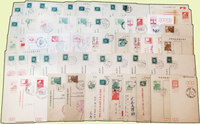 1958~1992年台灣郵資片750片,包括:北迴鐵路1元片未使用100片,地圖.莒光樓.中山樓.莊敬自強.九建等片銷戳或實寄650片,分銷:台灣省第十三屆全省運動會.慶祝國慶紀念.第四屆軍人節.國產商品展覽會.漢陽反共革命殉難烈士周年.世界通信周.慶祝第五任總統就職郵展.郵政七十七周年紀念.各地名及臨局戳等,多重複,VF-F