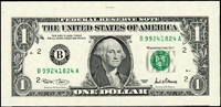 美國(AMERICA)2001年華盛頓像1元(7.9*16.4cm),裁切未完全,正.背面四邊寬邊,見上方裁準線,98新(Page 111)