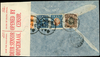 1941年航空西式檢查封,貼國父像香港中華二版2元.5元,國父像香港大東版5角.香港商務版烈士像4角各1枚,計郵資2.9元,銷上海41.6.28中英戳,經香港1941.JY.2寄南非,封口貼有檢查封條並銷檢查戳(Page 137)