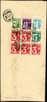 1946年台灣台北縣羅東鎮寄南京航平封,背貼日郵數字限台3錢5枚,5錢,10錢,40錢及1元各一枚,銷羅東35.8.8櫛型戳,旁銷南京三十五年八月十一到戳(Page 139)