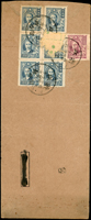 1948年紹興寄台北航快中式封,背貼國父像上海大東三版5萬元6枚.100萬元1枚,計國幣130萬元,銷浙江紹興37.11.15,正面銷台北十一月十八日到戳  註:1948.11.6-1948.11.18國信內涵國幣1.5萬+掛號3萬+掛快4.5萬+航空金元4角(國幣120萬)=國幣129萬,此郵資僅使用13天(Page 139)