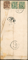 1948年杭州寄台北航空中式封,背貼國父像上海大東三版4萬元2枚.3萬元1枚,共計國幣11萬元,銷浙江杭州卅七.十月八日,台北到戳不清  註:符合1948.8.21-1948.11.5國內信函1.5萬+航空9.5萬=11萬(Page 139)