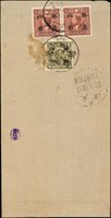 1943年山東寄天津快信封,背貼華北半值票1角2枚及8分1枚(Scott#8N46-7),銷山東德縣三十二年一月二十,天津21.1.32到戳(Page 146)