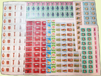 台灣中期新票20方連6組,包括:古代雕竹器.二輪鼠.古代琺瑯器(72年版).蒙藏風光.世界通信年.捐血運動,品像混合,少數淡黃或微斑點,VF-F;歡迎至官網瀏覽全貌
