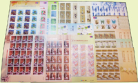 台灣近期新票版張,包括:青花瓷(103年版)4全1版,中華古代文物-殷墟8全6版,體育(108年版)4全1版,國立故宮博物院南部院區開館首展3全3版,清郎世寧畫4全1版,臺北2015第30屆亞洲國際郵展紀念1版,臺北2015第30屆亞洲國際郵展-同心護生態1版.樂享親子情1版.歡喜遊台灣1版,國父150年誕辰紀念2全2版,總面值共計NT$5102元,VF