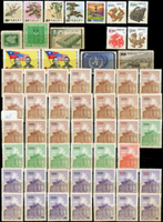 樣票一冊:台灣各時期郵票1063枚(少數成套),虎年(86年版)小全張2枚,龍年(76年版)小全張1枚,均整理整齊於德國燈塔集郵冊中,零散票重點有:二莒.前十八寶.總統府.欠資.鄭成功復臺三百週年.帝王(2元).老版雙鯉圖.二版雙鯉圖.三莒.雁行圖.一.二版中山樓.台灣糖業.台灣風景(56年版).民間故事.先聖先賢.九項建設.莊敬自強.國花(含500元1枚).建國70年.國旗等;套票包括有:松竹圖.古代琺瑯器(70年版).于右任.漢宮春曉圖(上).石門水庫(5元邊角齒弱).中國戲劇(2.5元頂邊齒損).臺灣手工藝產品(62年版).臺灣風景(63年版上輯).春書等,品種豐富品像混和,零散票多重複,另贈燈塔新票6枚,VF-F;歡迎至官網瀏覽全貌(Page 187)