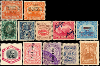 1900-1920年南美尼加拉瓜(Nicaragua)加蓋新舊票12枚,含倒蓋變體新票1枚,附正圖比對,VF-F(Page 236)