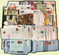 各國郵品,含:新票240枚.舊票35枚.未銷戳小全張32枚.已銷戳小全張5枚.小冊2本.紀念封/首日封/外展封48封.未使用郵簡22件.實寄郵簡16件.實寄片40片.圖案面貼票銷戳圖片明信片/原圖片44片.實寄封30封.未使用明信片7片,國家包括有:紐西蘭.盧森堡.大陸.香港.新加玻.越南.台灣.泰國.澳門.開曼群島.帛琉.加拿大.馬恩島.萬那杜.吉里巴斯.南韓.日本.美國.匈牙利等,品種豐富品像混合,或有重複,VF-F;歡迎至官網瀏覽全貌(Page 236)