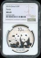 中國人民銀行2010年熊猫1盎司普制紀念銀幣,共10枚,NGC MS69(Page 27)