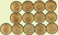 香港1980年伊利沙伯二世一毫銅幣共13枚,關門幣,其中2枚背貼紙,AU-UNC(Page 29)