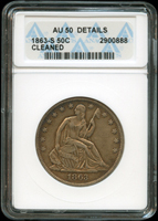 美國(AMERICA)1863年自由女神坐姿5角銀幣,S記,ANACS AU50(Page 31)