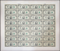 美國(AMERICA)1976年傑弗遜像2元32連張連體鈔(63.3*53.5cm),貼於紙板上,90新(此項僅提供台灣本島郵寄)(Page 73)