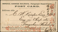 1897年1月22日小型私片(115mmX65mm),蓋紅色『北洋鐵路總電報處』及『唐山車站』紅章,收件人為唐山廠總工程司(Page 6)
