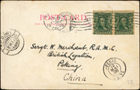 1906年洛杉磯高中彩色片,貼美郵1分2枚,銷SAN FRANCISCO APR.8.1906,寄北京,有北京12.MAI.06法國客郵到戳;林茂興舊藏(Page 7)