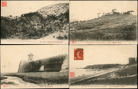 早期清國系列黑白片7片不同,包括:山海關角山,山海關六角亭,山海關海水浴場(圖案面貼1枚舊票),山海關城北角山絕頂之角山寺全景,山海關二郎廟,山海關駐屯日本軍兵營,秦皇島棧橋,圖案面均蓋『九怪』收藏章,未使用(Page 7)