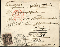 斷片三件:(1)1888年封面貼法郵25生丁票1枚,銷上海1888.12.7法國客郵戳,旁另銷紅色輪船戳;(2)1937年封面貼香港商務版烈士像1分5枚.2角1枚銷北平26.10.20中英戳;(3)1929年封背貼國民政府統一紀念4分3枚.1分及1角各1枚,孫總理國葬紀念4分2枚.1分及1角各1枚,銷福州1929.JUN.19,香港24.JU.29中轉戳(Page 14)