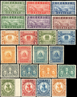 民國時期新票16套,包括:國民政府統一紀念.中華郵政開辦25週年紀念.憲法紀念.孫總理國葬.節約建國.北平風景圖銀圓.中華郵政開辦40週年.行動郵局及郵亭.國際聯郵會75週年.國民大會.國民政府還都.教師節.行憲紀念.慶祝勝利紀念.國營招商局75週年等,品像混合,部分背貼,VF-F