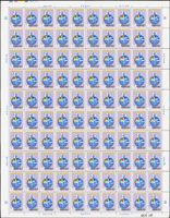 紀182.中央氣象局成立四十週年紀念新票2全一全張100套,原膠折版,無黃斑,14元背面3個原紙雜點,VF(Page 99)