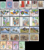 樣票:台灣近期郵票26套,小全張6枚,包括:三輪兔及其小全張,古代玉器(87年版)及其小全張,保育鳥類,金門國家公園,欠資(87年版),中國寓言,體育(87年版),臺灣傳統建築(87年版),中國童子軍第8次暨亞太區童子軍第20次大露營紀念,紅樓夢,二版十竹齋書畫譜,雪山,三國演義(第二輯)及其小全張,臺灣民俗活動(上輯),吉祥(91年版),水果(第3輯),政治作戰學校建校50週年,二版夔龍團雙鯉50元.80元.300元,東吳大學建校100年,中華美食,加入世界貿易組織週年,吉祥(88年版),故宮牡丹古畫自黏郵票2全雙連等,VF