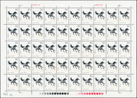 T28.奔馬(10-4)10版新票,共500枚,原膠,每版背面均有局部淡黃,VF-F(Page 132)