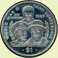 賴比瑞亞(Liberia)1995年開羅會議三巨頭紀念1元銅鎳幣,重28克,美品(Page 22)