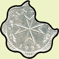 馬爾他(MALTA)1972年 2米爾鋁幣,原廠瑕疵作廢幣,缺幣面1/3,UNC;附正常幣比對 註:日本資深藏家『山崎 修之亮』藏品(Page 33)