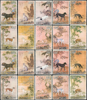 專80.十駿犬古畫新票10全6套,其中1套3枚無膠,其餘原膠淡斑點或齒緣淡黃,VF-F