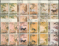 專80.十駿犬古畫舊票10全21套,含4方連4組,無膠,VF-F