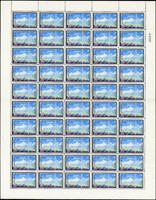 紀74.電信八十週年紀念新票2全一全張50套,原膠折版,局部齒緣淡黃,其中3.2元背面1個原紙雜點,無明顯黃斑,VF-F(Page 107)